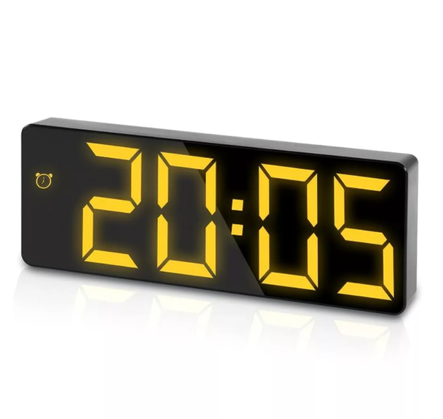 LED digital clock, yellow display, with usb cable, Black/yellow (GH0712L)